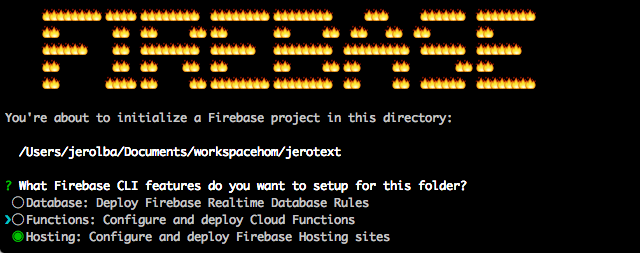 Menu consola de Firebase
